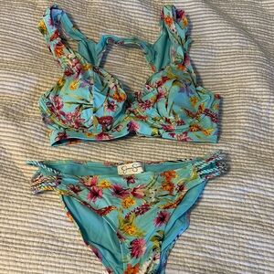 Jessica Simpson Turquoise Floral Bikini Set